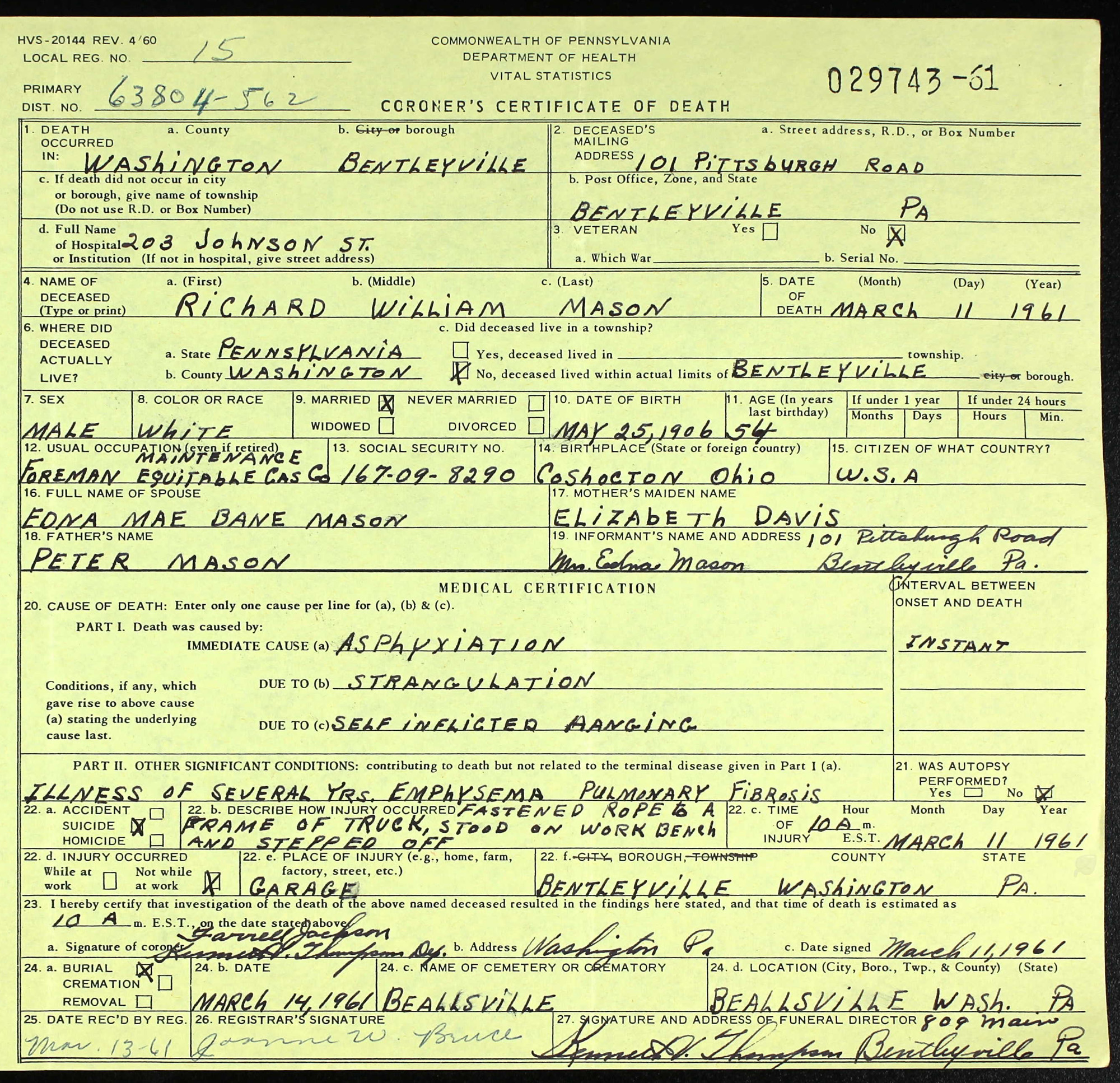death certificate